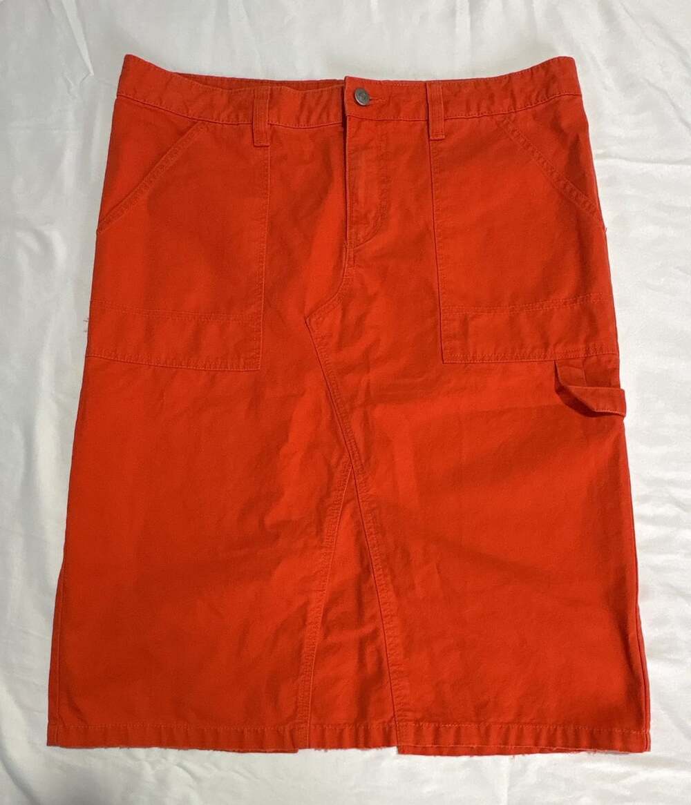 BDG Orange Utility Midi Skirt with Back Slit Size XL